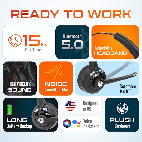 Delton 10X Wireless Bluetooth Headphones with Microphone Computer Headphone Over the Head - DBTHEAD10X