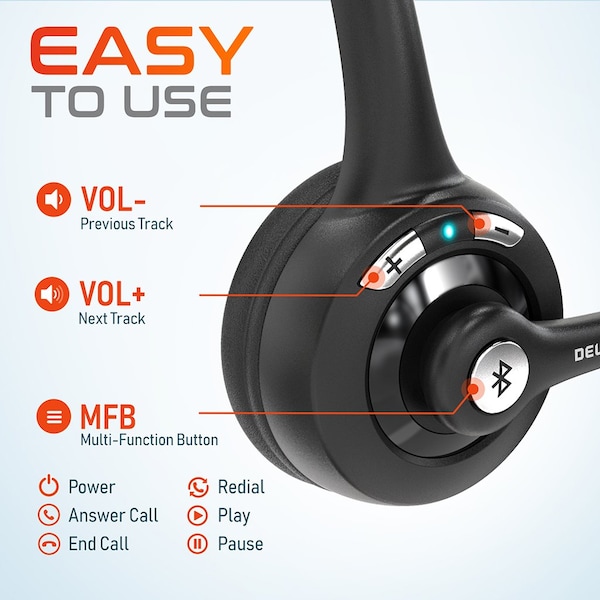 Delton 10X Wireless Bluetooth Headphones with Microphone Computer Headphone Over the Head - DBTHEAD10X