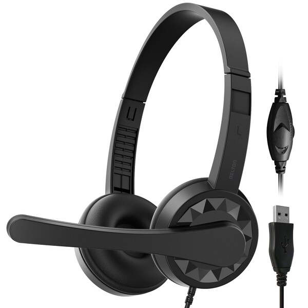 Delton 12Y USB Computer Headset w/ Microphone, Noise Isolating Headphones, In-Line Volume Control - DWH12Y