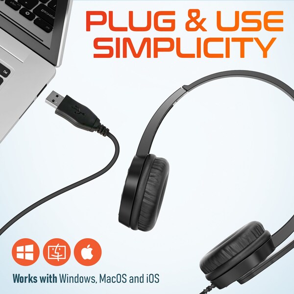 Delton 12Y USB Computer Headset w/ Microphone, Noise Isolating Headphones, In-Line Volume Control - DWH12Y