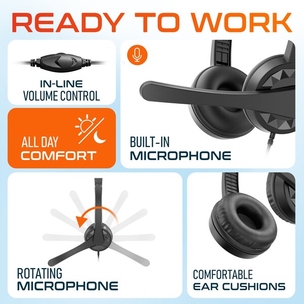 Delton 12Y USB Computer Headset w/ Microphone, Noise Isolating Headphones, In-Line Volume Control - DWH12Y