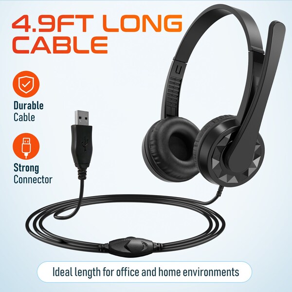 Delton 12Y USB Computer Headset w/ Microphone, Noise Isolating Headphones, In-Line Volume Control - DWH12Y