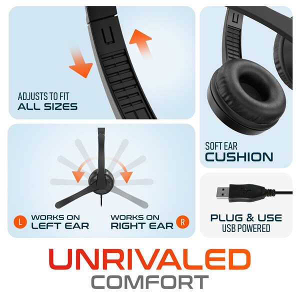 Delton 12Y USB Computer Headset w/ Microphone, Noise Isolating Headphones, In-Line Volume Control - DWH12Y