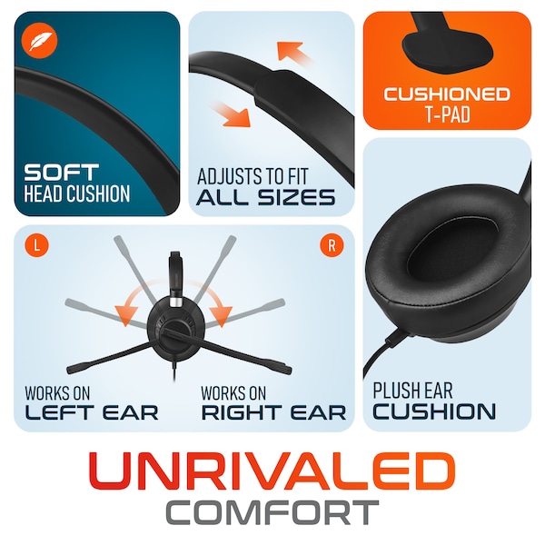 Delton Noise-Canceling Mono Over-the-Ear Headset, USB Type-A - Black - 40Y