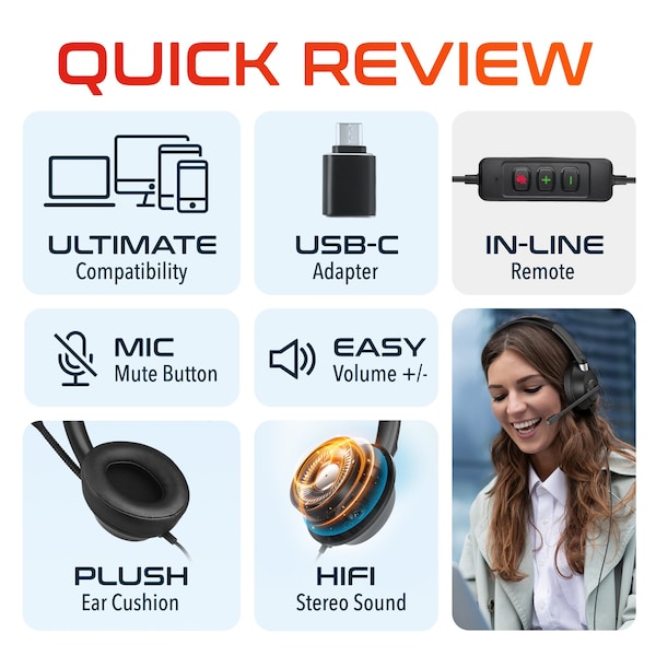 Delton Noise-Canceling Mono Over-the-Ear Headset, USB Type-A - Black - 40Y