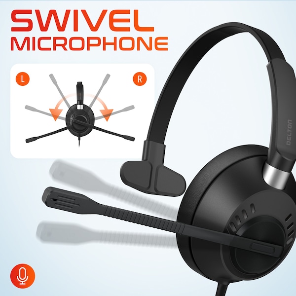Delton Noise-Canceling Mono Over-the-Ear Headset, USB Type-A - Black - 40Y