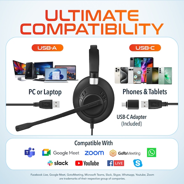 Delton Noise-Canceling Mono Over-the-Ear Headset, USB Type-A - Black - 40Y