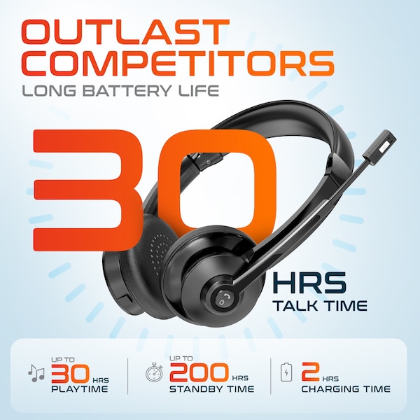 Delton 30X Wireless Computer Headset Bluetooth Headphones with Noise Cancelling Mic, Auto-Pairing USB - DBTHEAD30XBTDLHSAS1