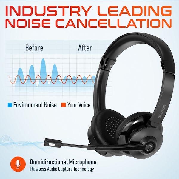 Delton 30X Wireless Computer Headset Bluetooth Headphones with Noise Cancelling Mic, Auto-Pairing USB - DBTHEAD30XBTDLHSAS1