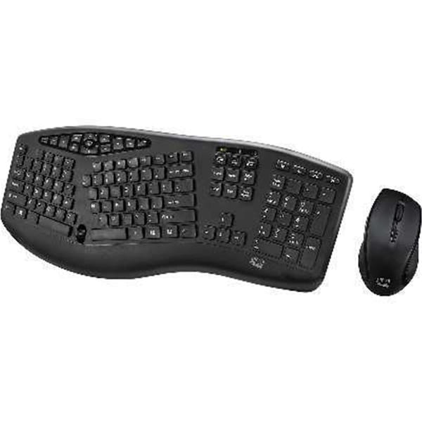 Adesso Slim Multimedia 2.4 GHz Wireless Ergonomic Desktop Keyboard, with Low Profile Chiclet - Black - AD480942