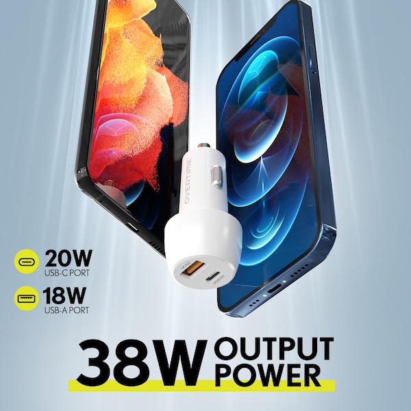 Overtime USBC PD38 Car Charger and 6ft USBC-USBC Cable - OTC2PD6TC