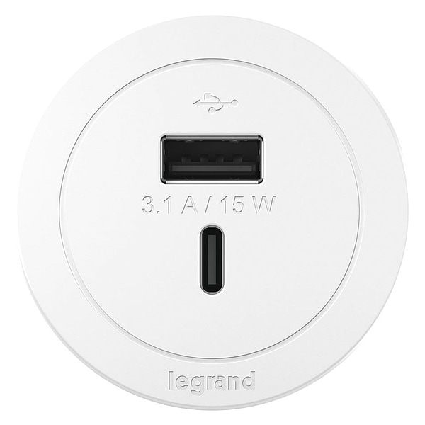Legrand Plug-In Charger, 2.0" H x 2.0" W x 3.3" D - RFPCUAUC-WH10