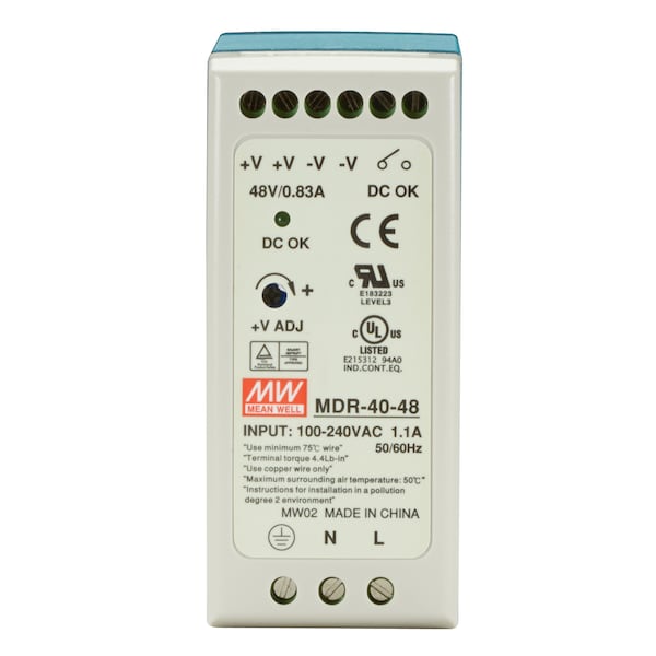 Black Box Din Rail Power Supply, 40 Watts, 48 Vdc - MDR-40-48