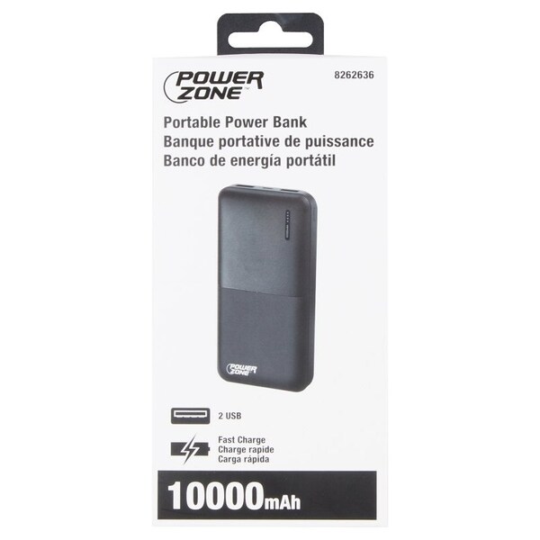 Powerzone Power Bank, 10000 mAh Capacity, Black - S80