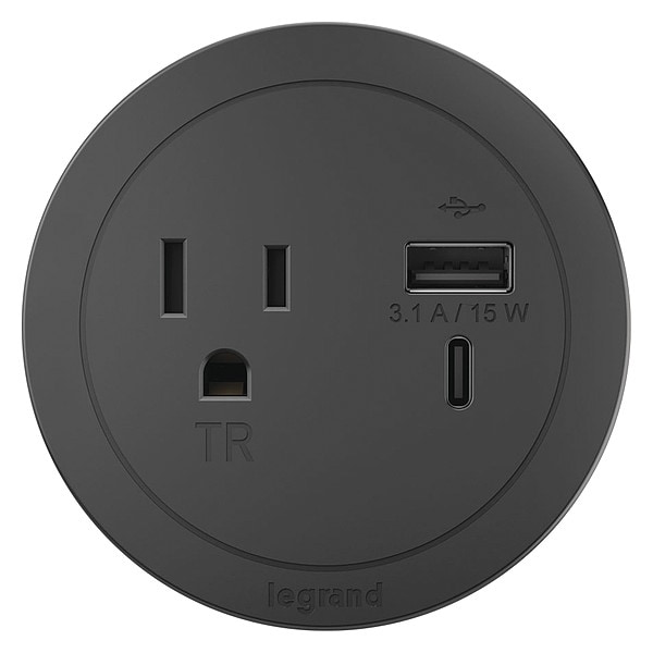 Legrand Plug-In Charger, 3.0" H x 3.0" W x 2.0" D - RFPCRUAUC-BK10