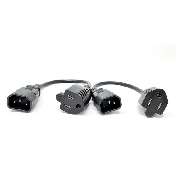 Hi-Tec 1 ft. 18 AWG IEC 320 C14 to 5-15R Power Adapter, Black, 2PK - HI3601518