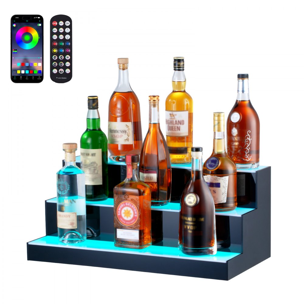 VEVOR LED Lighted Liquor Bottle Display Bar Shelf RF & App Control 24" 3-Step - ZTXJPLED324RFDT96V1
