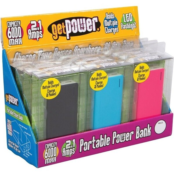 Getpower GetPower GP-DIS-PWRPCKV2 Power Bank, 2.1 A Charging, Black/Blue/Pink - GP-DIS-PWRPCKV2
