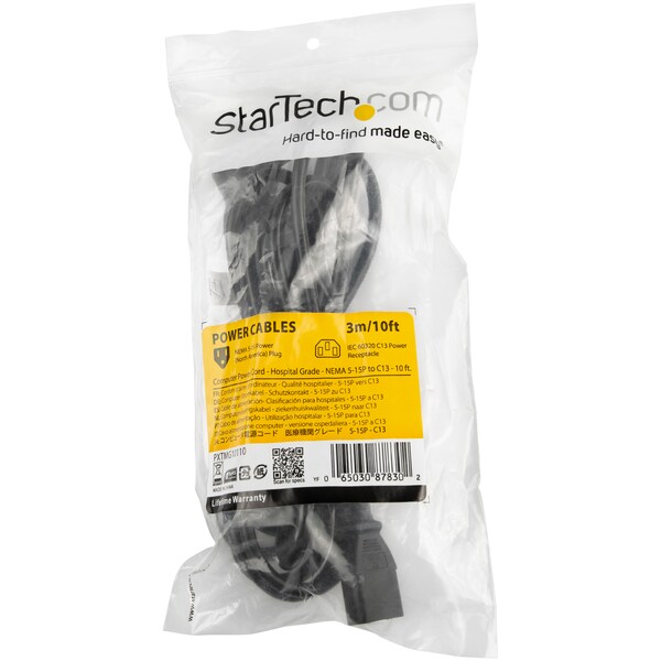 Startech.Com 3ft Hospital-Grade Power Cord - NEMA 5-15P to C13 - PXTMG1013
