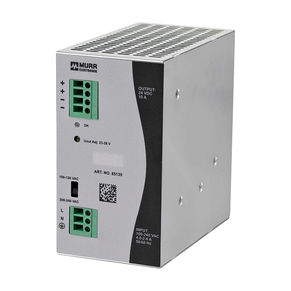 Murrelektronik ECO-RAIL-2 POWER SUPPLY 1-PHASE, IN: 90 . 132 VAC / 173 - 264 VAC OUT: 24V/10ADC - 85135