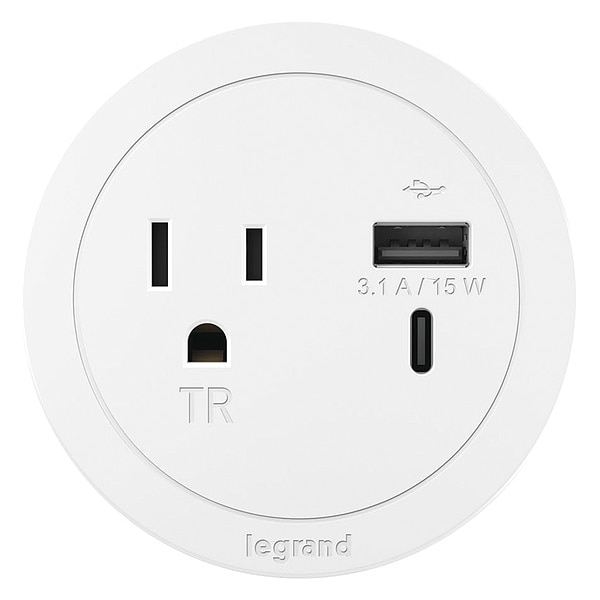 Legrand Plug-In Charger, 3.0" H x 3.0" W x 2.0" D - RFPCRUAUC-WH10