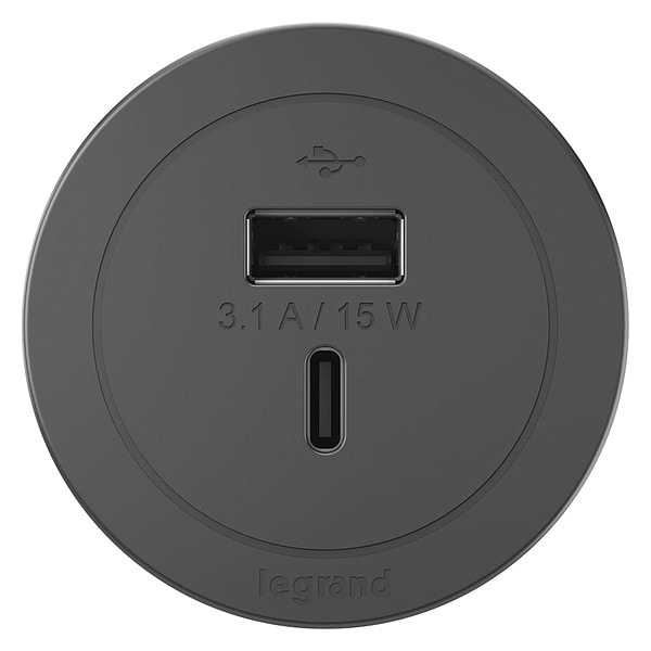 Legrand Plug-In Charger, 2.0" H x 2.0" W x 3.3" D - RFPCUAUC-BK10