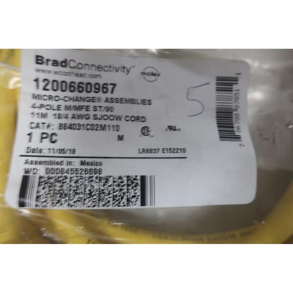 Brad Harrison 4P M/Mfe St/90 11M Cordset Cable - 1200660967 884031C02M110

Cable de cordón de 4 pines Brad Harrison M/Mfe St/90 11M - 1200660967 884031C02M110