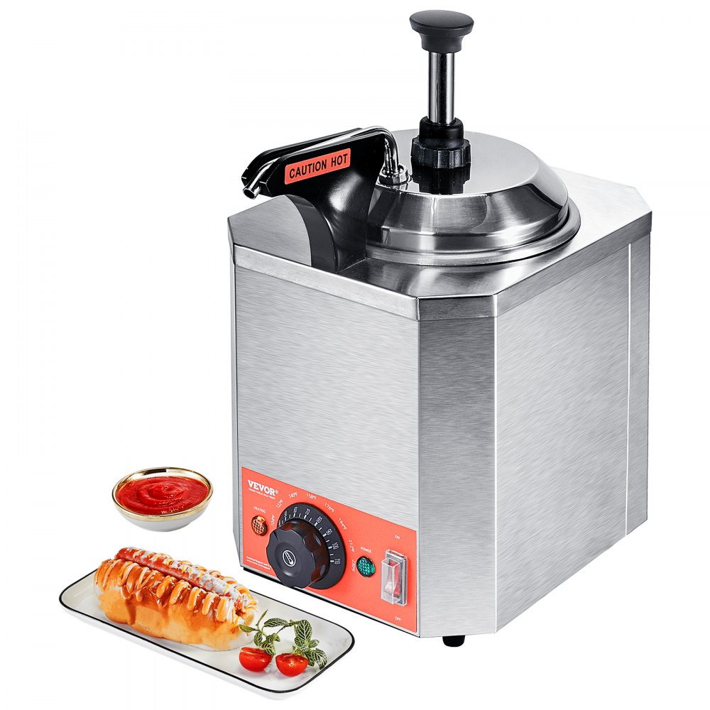 VEVOR Electric Cheese Dispenser with Pump, 2.3 Qt Commercial Hot Fudge Warmer, Stainless Steel Heated Pump Dispenser, 86-230℉ Temp Adjustable Nacho Cheese Sauce Warmer, for Hot Fudge Cheese Caramel - DRNZBBXG25LF5PH3BV1
