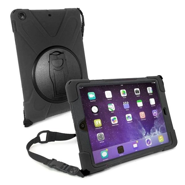 Ashtead Retail & Wholesale Tuff Luv I11-40 Armour Guard Case & Stand with Shoulder Strap for Apple New iPad 9.7 - Black - I11_40
