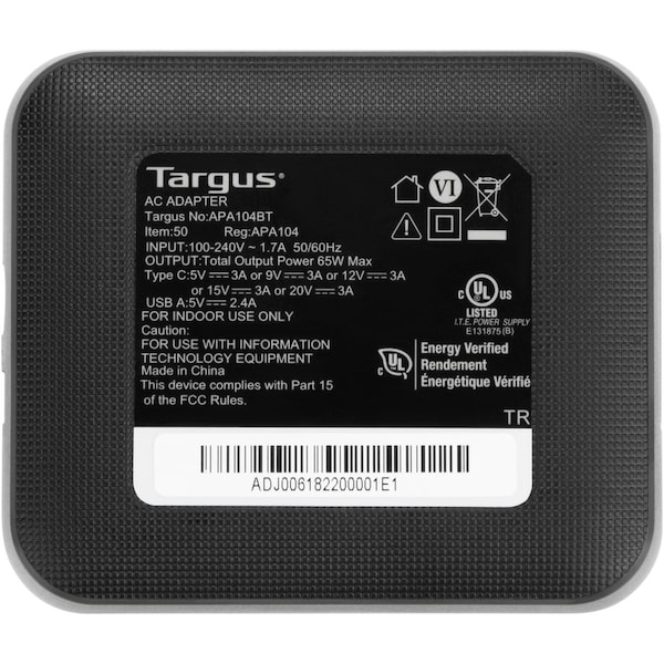 Targus 65W USB C Laptop Charger Black, APA104BT - APA104BT