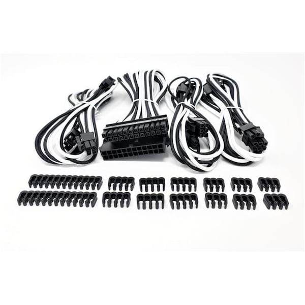 Micro Connectors Micro Connectors F04-245WBK-KIT Premium Sleeved PSU Cable Extension Kit; White & Black - F04-245WBK-KIT