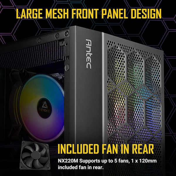 Antec NX200 M, Micro-ATX Tower, Mini-Tower Computer Case with 120mm Rear Fan Pre-Installed, Mesh Des - NX200M