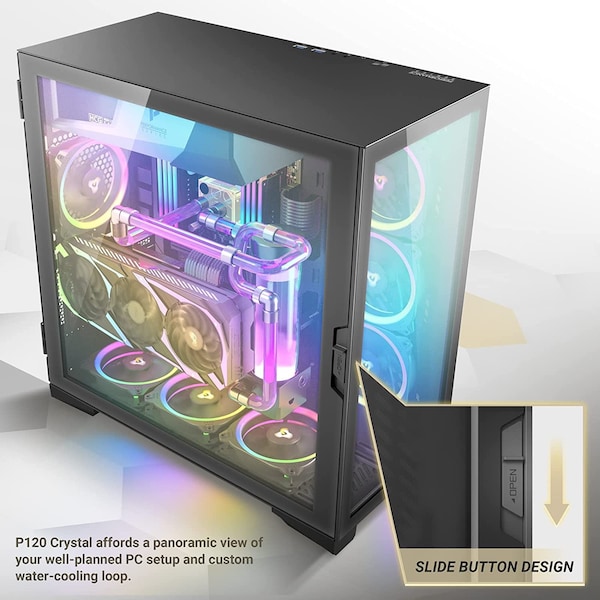 Antec Performance Series P120 Crystal E-ATX Mid-Tower Case, Tempered Glass Front & Side Panels White - P120CRYSTAL