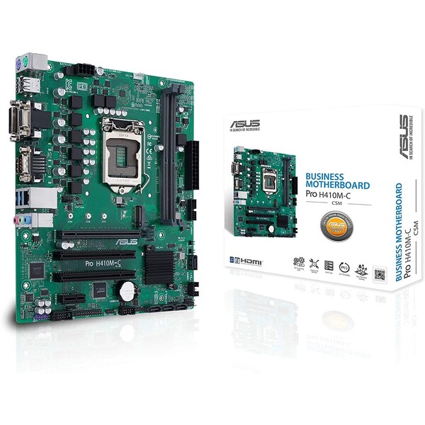 Asus PRO H410M-C/CSM LGA1200 (Intel 10th Gen) Micro ATX Commercial Motherboard (M.2, Intel LAN, DVI,  - PROH410M-C/CSM