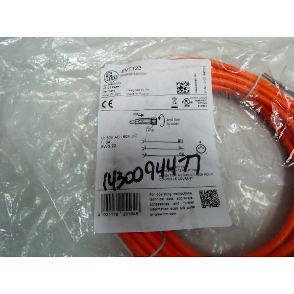 CABLE DE CORDÓN IFM 5M 50V-AC 60V-DC - EVT123 ADOGF030VAS0005E03