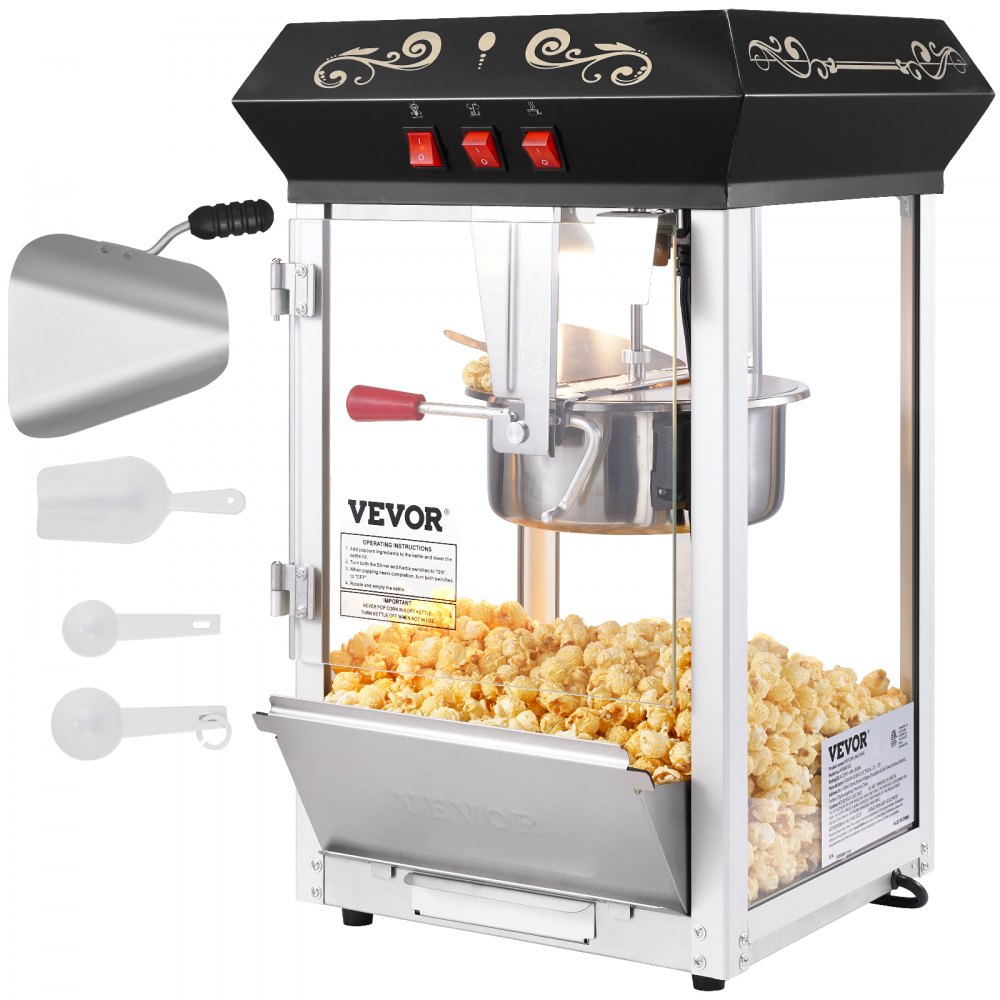 Popcorn Popper Machine Countertop Popcorn Maker 850W 8 Oz 48 Cups Black - TSBMHJ8OZ850M1C6BV1