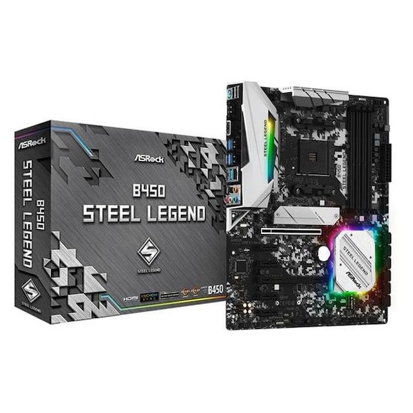 Asrock ASRock B450 STEEL LEGEND Socket AM4; AMD Promontory B450 & DDR4 ATX Motherboard - B450 STEEL LEGEND