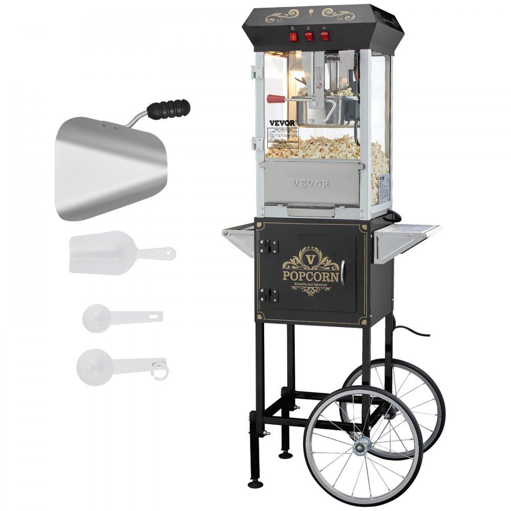 VEVOR Popcorn Popper Machine with Cart  Popcorn Maker 850W 8 Oz 48 Cups Black - CSBMHJ8OZ850NDZETV1