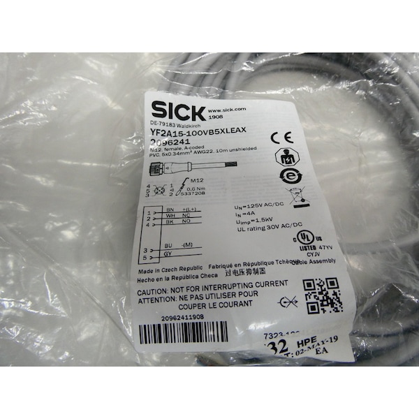 CABLE DE CONEXIÓN FEMENINO SICK M12 DE 10M 125V-AC 125V-DC - YF2A15-100VB5XLEAX 2096241