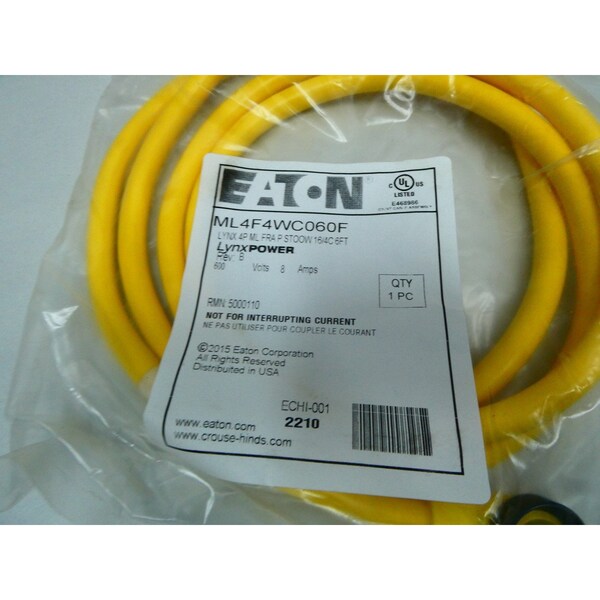 Eaton LYNXPOWER 6FT 600V-AC CORDSET CABLE - ML4F4WC060F

Cable de cable de alimentación Eaton LYNXPOWER de 6 pies y 600V-AC - ML4F4WC060F
