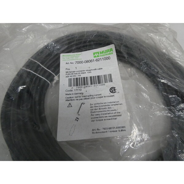 Cable para cordón Murr Elektronik de 10 metros, 30V-AC 30V-DC - 7000-08061-6211000.