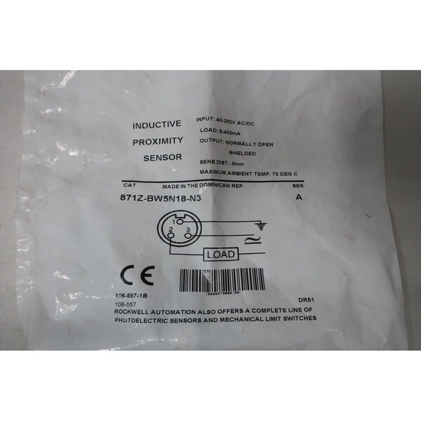 Allen Bradley SENSOR DE PROXIMIDAD INDUCTIVO 40-250V-AC 40-250V-DC - 871Z-BW5N18-N3