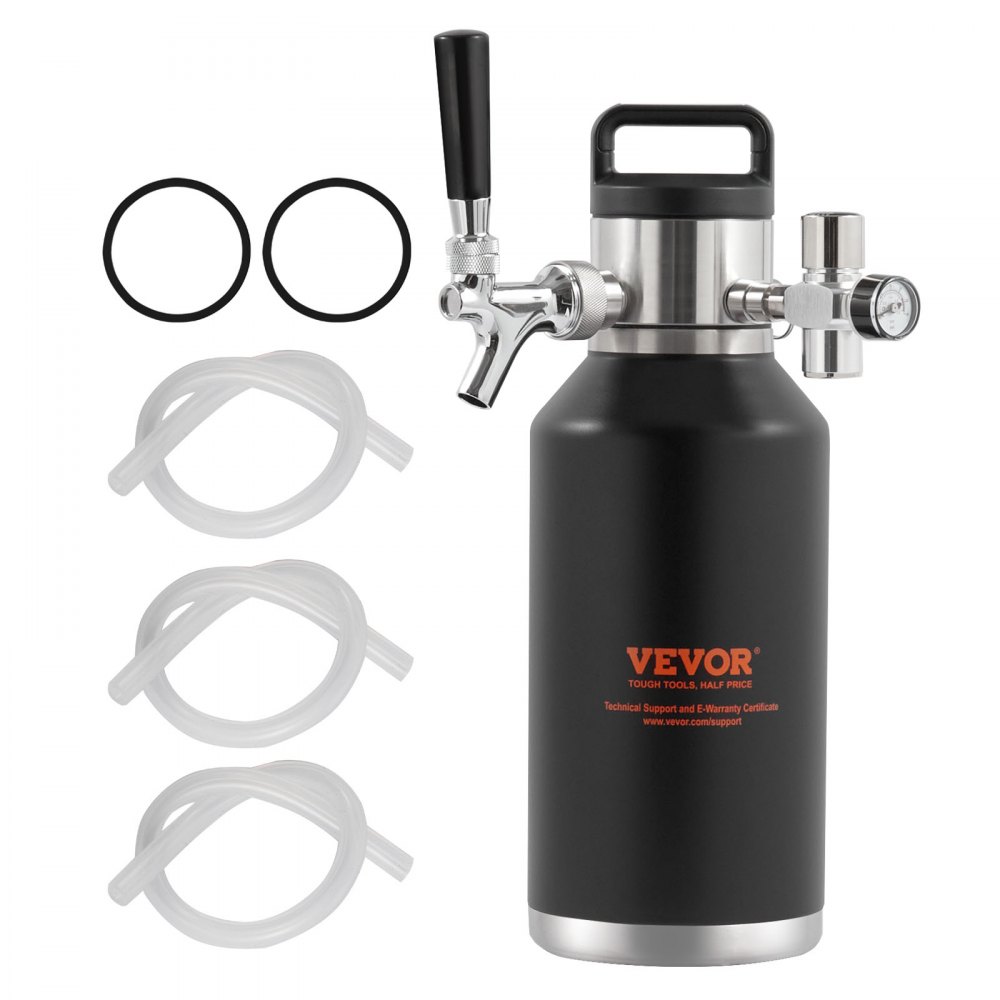VEVOR Beer Growler Tap System, 64Oz 1.89L Mini Keg, 304 Stainless Steel Pressurized Beer Growler, Keg Growler with Pressure Display, CO2 Regulator Faucet, Leak-Proof Ring For Draft Homebrew Craft Beer - MNPJTHSYS64OZLGCLV0