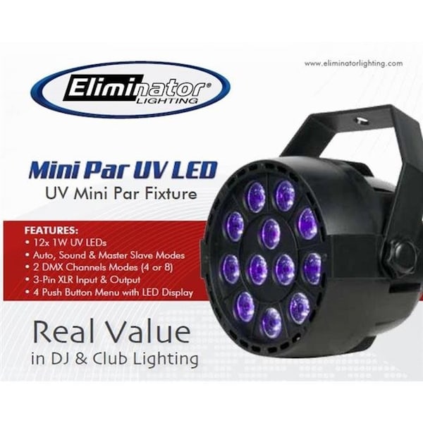 Eliminator Lighting Eliminator Lighting Mini Par UV LED 12-1W UV LED Light - MINIPARUVLED