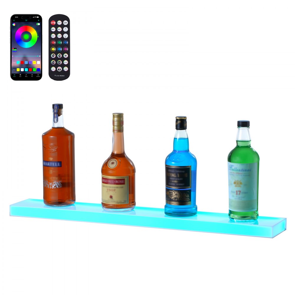 VEVOR Wall Mounted LED Lighted Liquor Bottle Display Home Bar Shelf  30" 1-Step - ZTXLEDJPZSJ1HDBBUV1