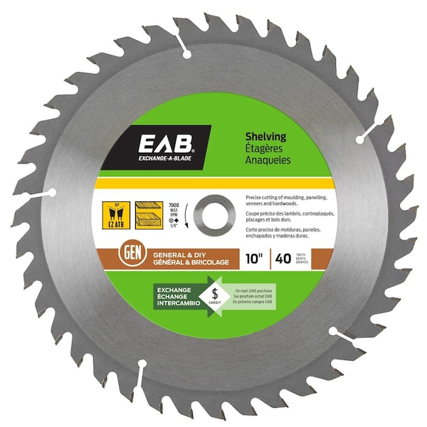 Exchange-A-Blade 10 in. x 40 Teeth Finishing Shelving Saw Blade - Recyclable Exchangeable - 1011812