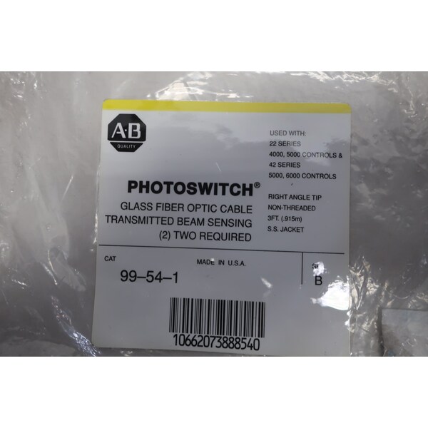Allen Bradley SENSOR DE CABLE DE FIBRA ÓPTICA DE VIDRIO DE 3 PIES, ANGULO RECTO, PARTES Y ACCESORIOS PHOTOSWITCH - 99-54-1