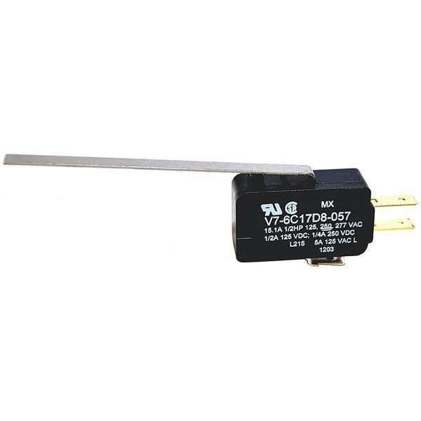 Interruptor de acción rápida miniatura Honeywell, palanca, actuador largo, SPDT, clasificación de contacto de 15A a 240V AC - V7-6C17D8-057