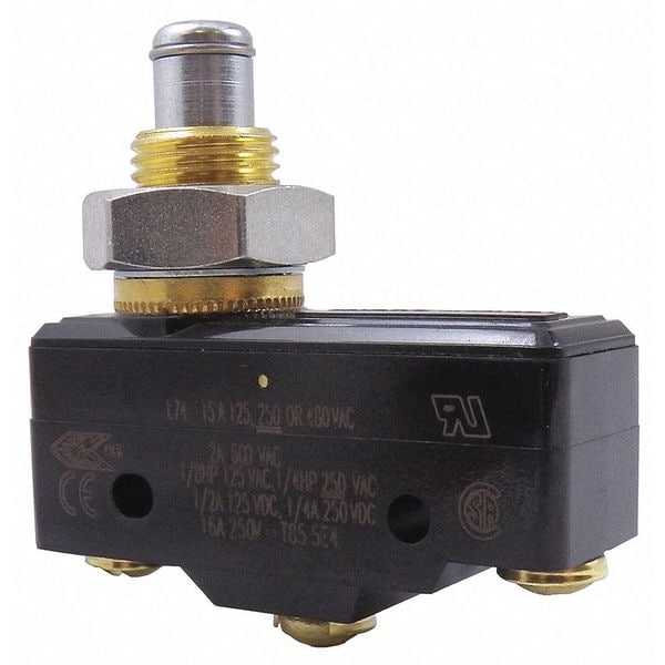 Interruptor de Acción Rápida Industrial Honeywell, Montaje en Panel, Actuador de Émbolo, SPDT, Calificación de Contacto de 15A @ 240V AC - BZ-2RQ66