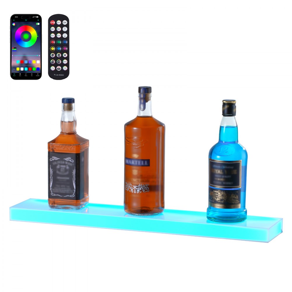 VEVOR Wall Mounted LED Lighted Liquor Bottle Display Home Bar Shelf  24" 1-Step - ZTXLEDJPZSJ18E3A2V1